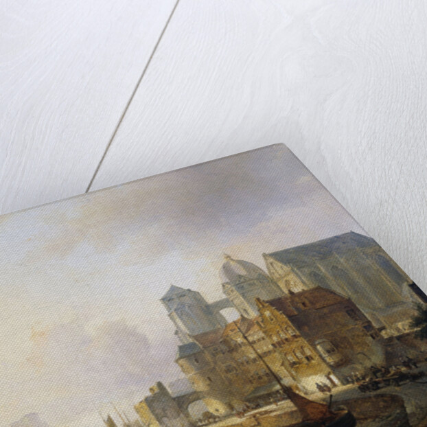Fantasy View of a City on a River with the Aachen Cathedral by Kasparus Karsen