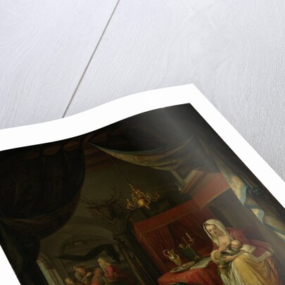 Triptych with an Allegory of Art Education, central panel, The Lying-in Room (A Mother Nursing her Child), a Dentist in the background by Willem Joseph Laquy