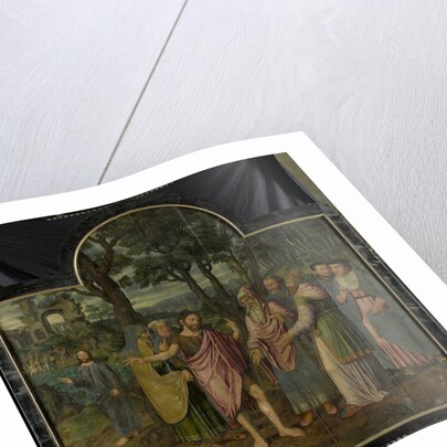 Saint Barbara with Kneeling Donor Berbel or Barbara van der Noot, right outside panel of Triptych with Scenes from the Life of John the Baptist by Jan van Coninxloo II