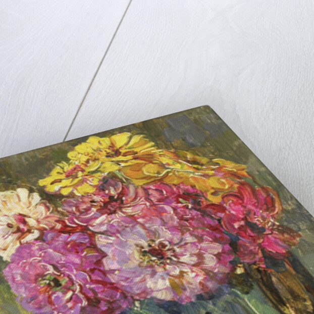 Still life with zinnias in a ginger jar by Floris Verster