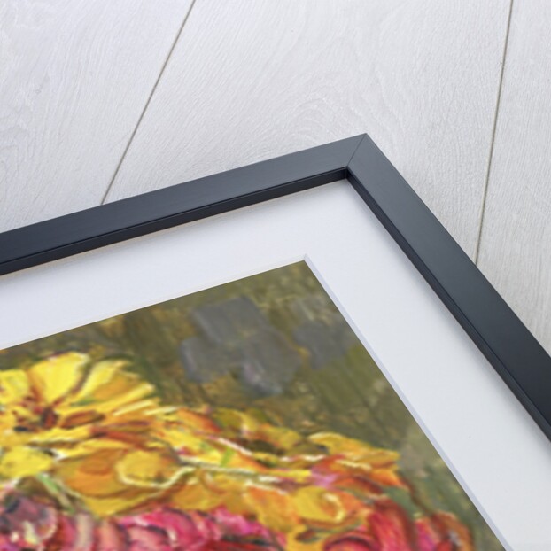 Still life with zinnias in a ginger jar by Floris Verster
