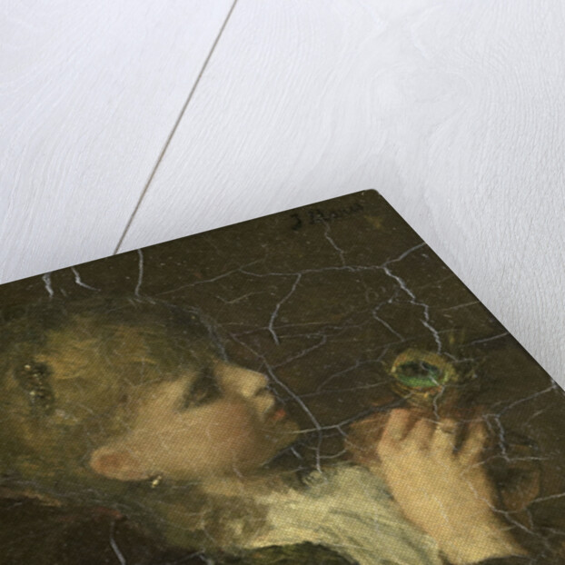 Girl with peacock feather by Jacob Maris