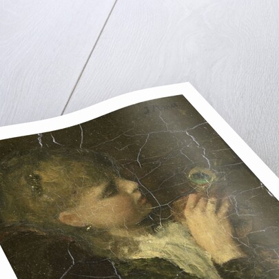 Girl with peacock feather by Jacob Maris