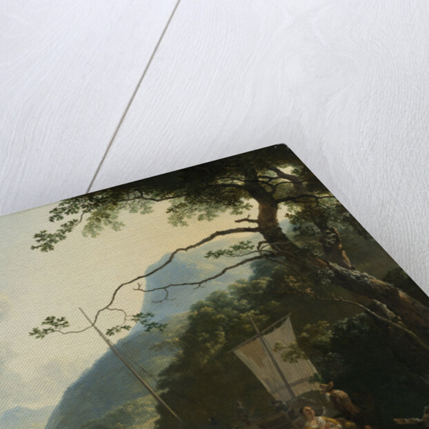 Boatmen Moored on the Shore of an Italian Lake Italy by Adam Pijnacker