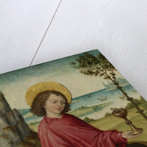 A Donor and his two Sons with Saint John the Evangelist, inner left wing of a triptych by Workshop of The Bruges Master of the Legend of Saint Ursula