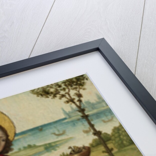 A Donor and his two Sons with Saint John the Evangelist, inner left wing of a triptych by Workshop of The Bruges Master of the Legend of Saint Ursula