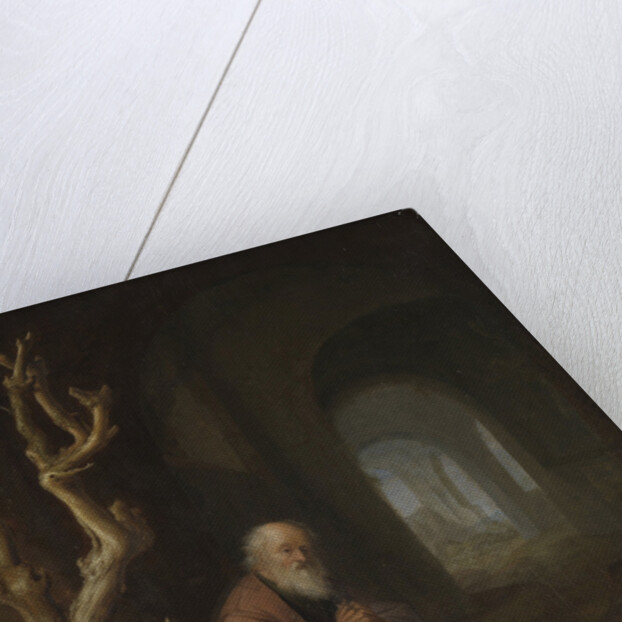 A hermit praying in a ruin by Jan Adriaensz. van Staveren