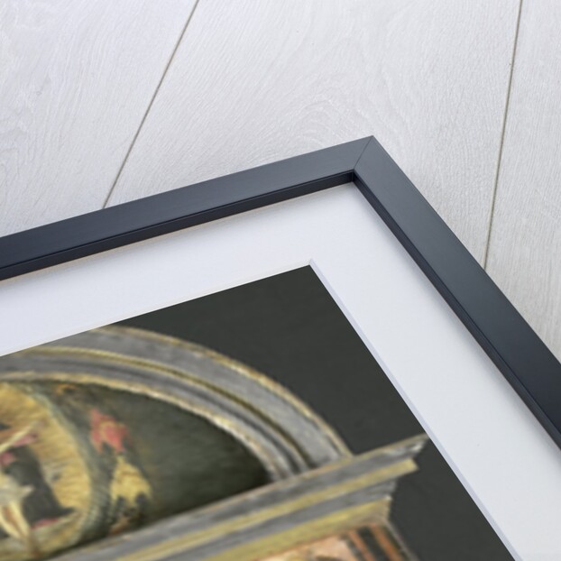 Frame depicting the Annunciation, Baptism of Christ, Entry into Jerusalem, Saints Cecilia and Catherine of Alexandria, Trinity (Gnadenstuhl, Mercy Seat), and four Music-making Angels by Circle of Giovanni di Francesco del Cervelliera