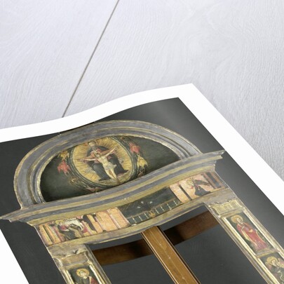 Frame depicting the Annunciation, Baptism of Christ, Entry into Jerusalem, Saints Cecilia and Catherine of Alexandria, Trinity (Gnadenstuhl, Mercy Seat), and four Music-making Angels by Circle of Giovanni di Francesco del Cervelliera