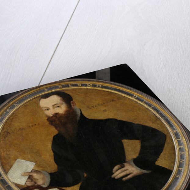 Portrait of Adam Wachendorff, with a Putto Blowing Bubbles by Cornelis Ketel
