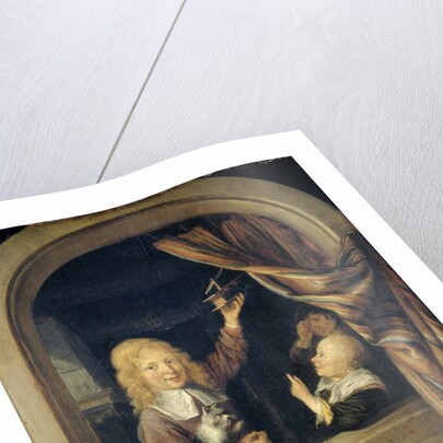Children with a mousetrap by Domenicus van Tol