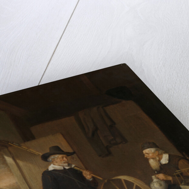 Interior with an Angler and a Man Sitting at a Spinning Wheel and Reel by Quiringh Gerritsz. van Brekelenkam