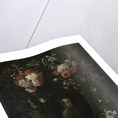 Garland of Flowers surrounding Portrait of Hieronymus van Weert, Martyr of Gorkum by David Teniers II