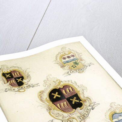 The coat of arms of Anna Digna van Gelre, wife of Laurens Jacobsz de Witte, with the coat of arms of her four grandparents by Anonymous