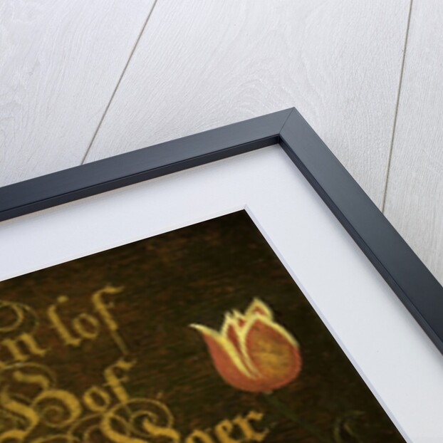 Calligraphed Saying Flanked by two Tulips by Isaac Hondius