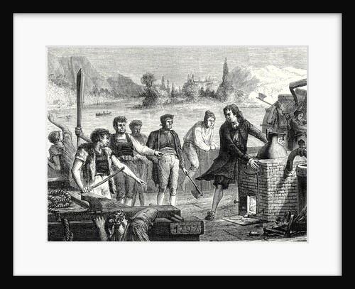 The Boatmen of the Weser Chop Papin's Steamboat in Pieces by Anonymous