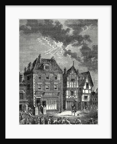 The First Lightning Rod Created by Franklin in Philadelphia Located on the Roof of the House of Benjamin West is Hit by Lightning by Anonymous