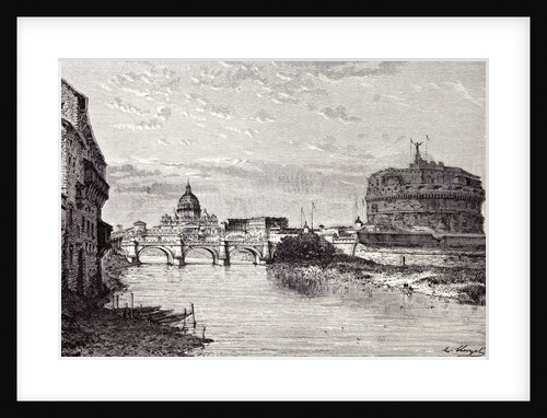 Rome Italy 1875 Mole of Adrian Banks of the Tiber Between Ripetta and the Bridge Od St. Angelo by Anonymous
