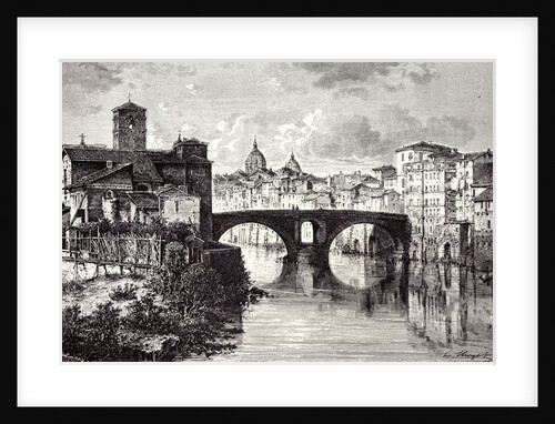 Rome Italy 1875 Island of the Tiber St. Bartholomew and the Quattro Capi Bridge by Anonymous