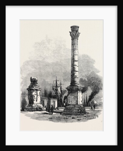 The New Overland Route to India: The Two Columns at Brindisi Marking the Terminus of the Appian Way 1869 by Anonymous