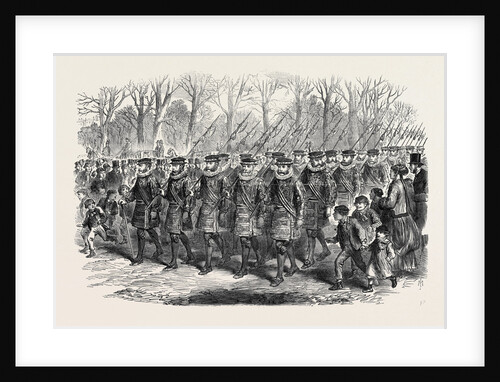 The Royal Drawingroom: Yeomen of the Guard Marching to Buckingham Palace UK 1869 by Anonymous