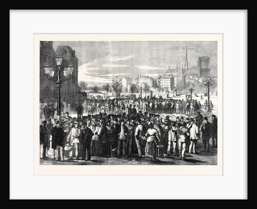 Workmen Waiting to Be Engaged in the Place of the Hotel De Ville Paris France 1869 by Anonymous