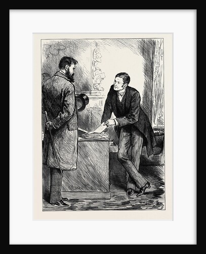 See Here and Here and Here Continued Lobster in Excellent Tone and Temper Turning Over the Leaves of a Packet of Oblong Papers Lying Before Him. There is Your Signature. 1880 by Anonymous