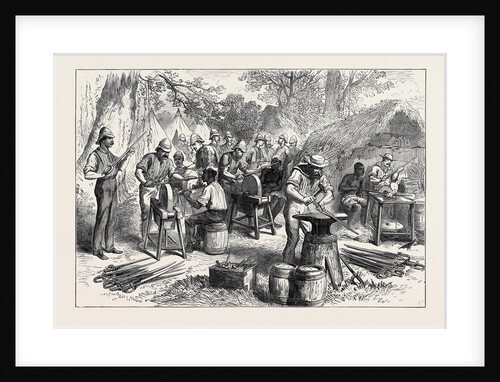 The Ashantee War: Sharpening Cutlasses in the Camp at Prah-Su 1874 by Anonymous