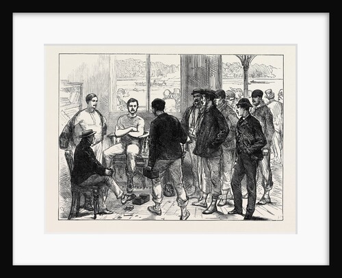 The Universities' Boat Race on the Thames: Weighing the Crew 1874 by Anonymous