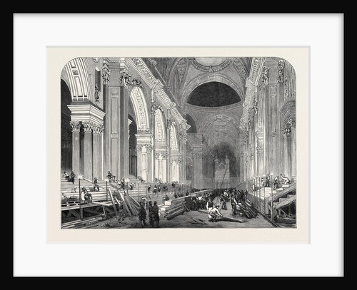 Preparation in St. Paul's Cathedral, for the Funeral of the Duke: The Nave, by Gaslight, 1852 by Anonymous