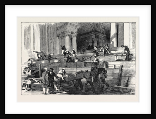 Preparation in St. Paul's Cathedral, for the Funeral of the Duke: Side Aisle, by Gaslight, 1852 by Anonymous