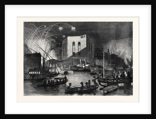 A Night Scene on the Nile Near the Mouth of the Cairo Canal During the Festival of Gebr-El-Haleeg or Breaking the Canal 1862 by Anonymous