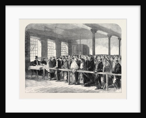 The Cotton Famine: Distributing Tickets for Bread Soup Meat Meal Coal Etc. At the Office of a District Provident Society Manchester 1862 by Anonymous