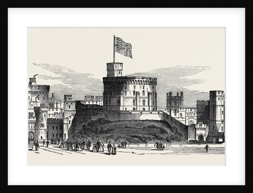 Visit of the King of the French to Queen Victoria: West Front of the Upper Ward of Windsor Castle, the Queen and Her Royal Visitors Proceeding to St. George's Chapel by Anonymous