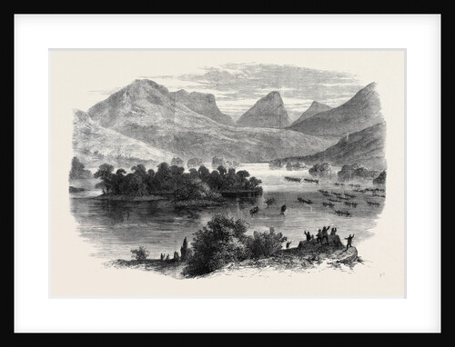 The Queen's Visit to Ireland: The Royal Barge Proceeding Through the Upper Lake of Killarney to Derricunihy Cascade Sketched from the Kenmare Road by Anonymous
