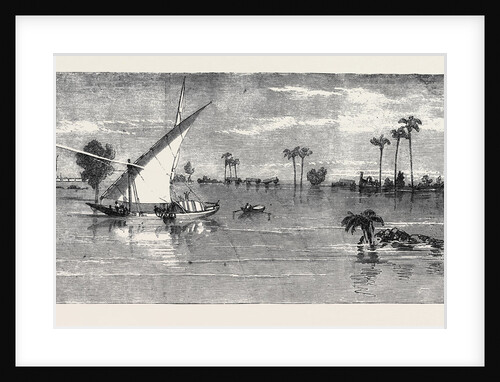 View below Kafr Zayat Showing the Railway Bridge and Train Off the Line Inundation of the Nile by Anonymous
