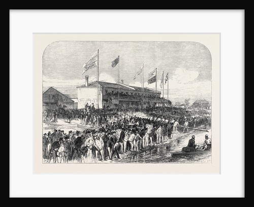 Boathouse at Putney: The Cambridge Crew Going Out for Practice 1868 by Anonymous