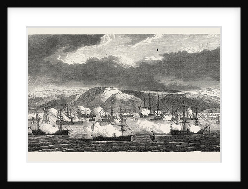 The French and British Fleets at Cherbourg, France: Sunrise in the Roadstead, Cherbourg: View of the Earthworks, the French Fleet Saluting, 1865 by Anonymous