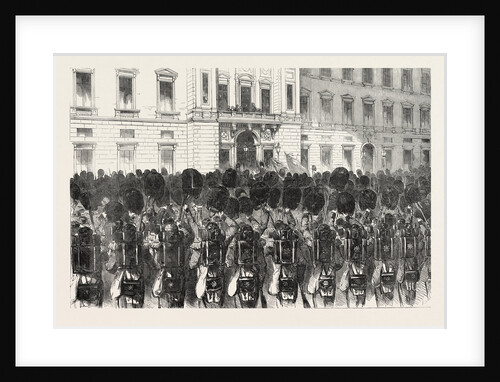 Farewell of the First Batallion of Scots Fusilier Guards at Buckingham Palace, London, 1854 by Anonymous