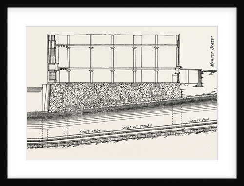 Cable Railway Tunnel Under River Near Van Buren Street, Chicago, 1890: Section Showing Foundations for Columns in Buildings by Anonymous