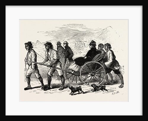 A Drag Across the Sand in a Jinrikisha, Ricksha, Pulled Rickshaw. A Two-Wheeled Cart which Seats One or Two People by Anonymous