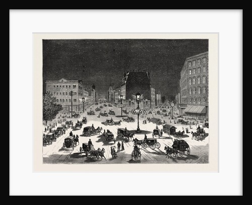 New York: Adapting the Brush Electric Light to the Illumination of the Streets, a Scene Near the Fifth Avenue Hotel by Anonymous