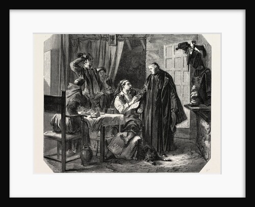 School Sardinia. The News of the Death of King Charles Albert, Engraving 1855 by Anonymous