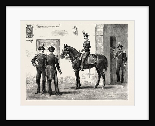 The Queen at Florence, Italy, Guard of Royal Carabineers at the Gate of the Villa Palmier, Her Majesty's Residence by Anonymous