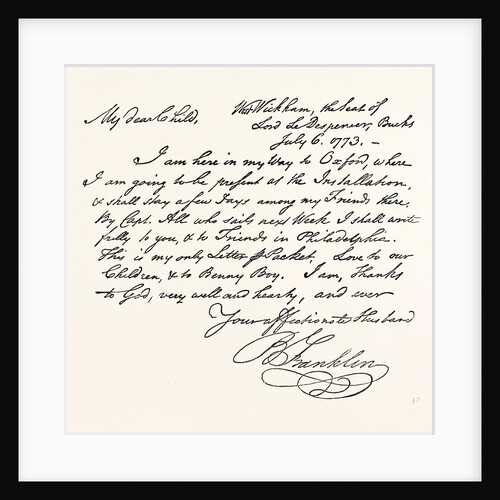 Facsimile of a Letter from Benjamin Franklin by Anonymous