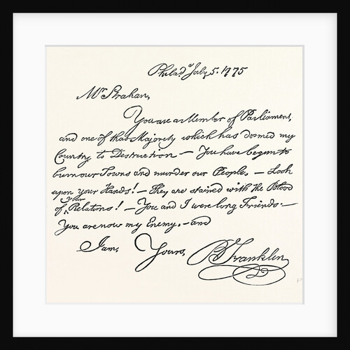 Facsimile of a Letter from Benjamin Franklin to Mr. Strahan by Anonymous