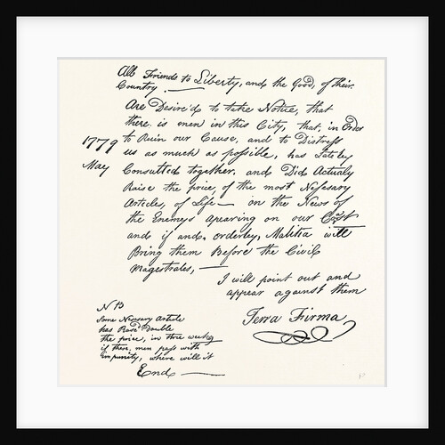 Facsimile of a Declaration About the Scarcity of Food; American Revolutionary War by Anonymous