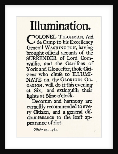 Reduced Facsimile of the Proclamation Respecting Illuminations on the Surrender of Cornwallis by Anonymous