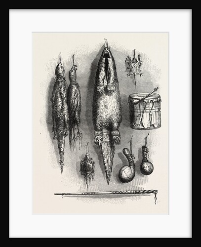 Indian Medicine Bag, Mystery Whistle, Rattles, and Drum by Anonymous