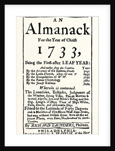 Facsimile of the Title Page of Poor Richard's Almanack, 1733 by Anonymous